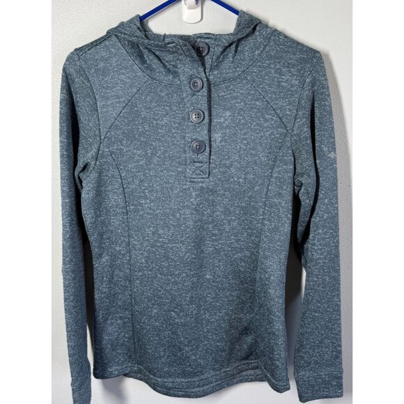 Columbia Womens Small Pullover Blue Heather Castle Peak Hooded Knit Fleece Activ - Picture 1 of 12